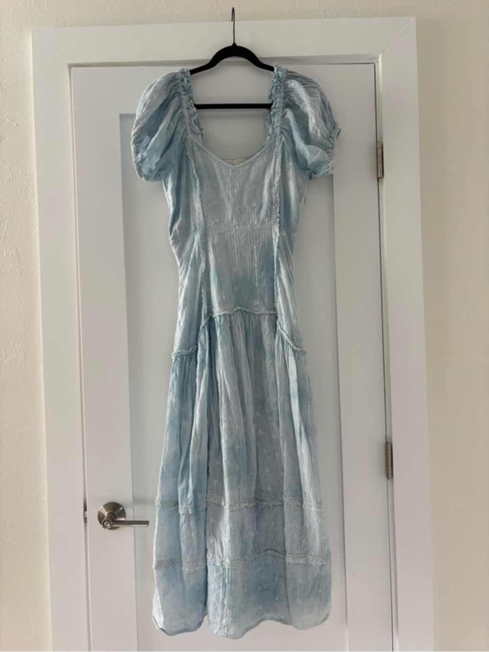 LoveShackFancy Jeanette Pleated Midi Dress Tie Dye Blue - Size 6 - 100% Cotton
